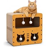 SOGUD Kedi Tırmalama Evi - Ahşap Kedi Oyun Evi 45x28x51 cm - &Ccedil;ift Katlı Karton Tırmalama Tahtalı Uyku Yuvası - Peluş Top Oyun