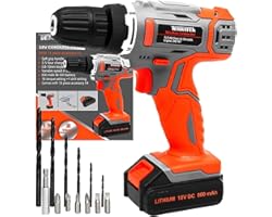 Terratek 13Pc Cordless Drill Driver 18V/20V-Max Lithium-Ion Combi Drill, Electric Screwdriver, Accessory Kit, LED Work Light,