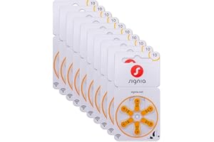 Siemens-Signia Hörgerätebatterien Typ 10 gelb, Batterien für Hörgeräte 60 Stück Vorratspack, Made in Germany, inkl. GRATIS Reinigungstuch, Wireless Approved, quecksilberfrei