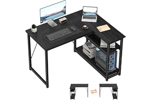 TRIUMPHKEY Scrivania ad Angolo Reversibile 100 x 80cm, Scrivania a Forma di L con Ripiani,Tavolo da Lavoro,Struttura in Acciaio, per Computer, Ufficio, Studio and Soggiorno