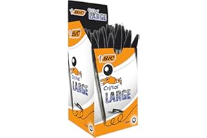 BIC Nere Penne a Sfera, Cristal Large , Ottimi per la Scuola, con Punta Ampia (1.6 mm), Confezione da 50, Fornitura per Scrivere in Ufficio e a Casa