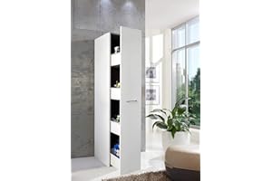 lifestyle4living | Moderner Apothekerschrank Weiß mit Auszug | 54 cm Tiefe | 4 Einteilungen | Hochschrank 185 cm Höhe