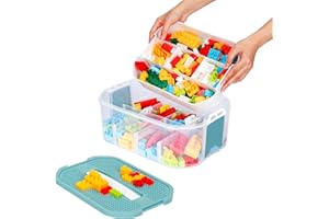 NICECASTLE Caja Almacenaje Plastico para Lego Bloques Construccion Niños Cajas Juguetes Organizador Cajones Apilables Caixas Almacenamiento Transparente con Tapa Compartimentos Asa Ordenacion Decorativas