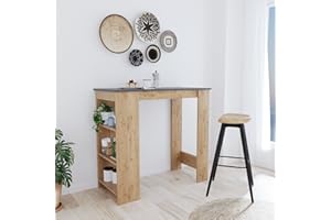 Bimossa Serina Bar Table - Stylish & Durable Kitchen/Dining Table with Storage, Anthracite & White, Manufactured Wood, Scratch-Resistant (Anthracite Top & Oak)