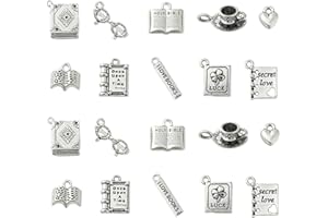 UR URLIFEHALL 50 Pcs 10 Styles Tibetan Style Librarian Charms Antique Silver Coffee Cup Glasses Book Charms for Jewellery Crafting Making