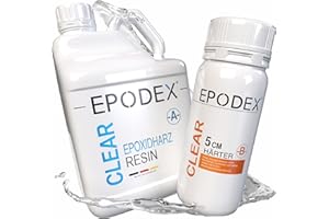 EPODEX Epoxidharz Set ECO+ | klares Epoxy Resin für Gießhöhen bis 5cm | Gießharz-Set ohne oder mit Farbpigmenten | für River-Tische, Lampen, Projekte mit hohen Form- und Gussteilen und vieles mehr