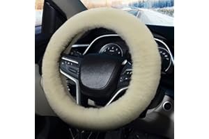 Pahajim Fluffy Steering Wheel Covers, Soft Furry Car Anti-skid Plush Steering Wheel Cover Warm Wool Universal 36-39cm Winter Car Decoration for Women and Men (Cream)