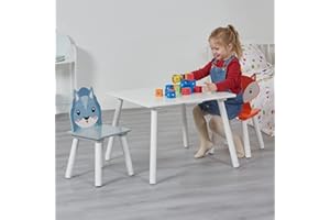 Liberty House Toys Kids Fox and Squirrel Table 2 Chairs Set, Orange Grey, H440 x W600 x D600mm, TFLH013