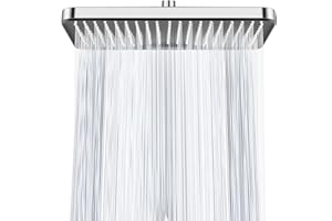 Ronvie 12 Inch Large High Pressure Water-Saving Square Rain Shower Head, Chrome Fixed Overhead Ceiling Showerhead with Adjustable Ball Joint G1/2” Universal Fitting Bathroom Easy Installation