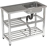 Commercial Kitchen Sink Single Bowl, Free Standing Stainless Steel Washing Station With Water