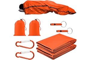USYSGT 2 Piezas Saco de Dormir de Emergencia Manta de Supervivencia Térmica de Invierno Saco de Dormir de Viaje de Montaña con 2 Mosquetones de Escalada 2 Silbatos de Emergencia para Camping al Aire L