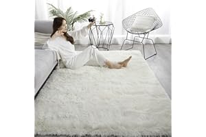 MEIJU Mateju Tappeto Salotto Moderno Peloso, Tappeto Camera da Letto per Soffice e Soffice Colori Solidi, Tappeto Pelo Lungo Lavabili Antiscivolo per Camera dei Bambini (140x200cm,Bianco)