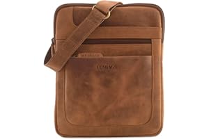LEABAGS Leder Umhängetasche Herren & Damen I Messenger Bag mit Schultergurt I Schultertasche I Arbeitstasche I Tragetasche I Handtasche I Echtleder Tasche I Nature Hellbraun