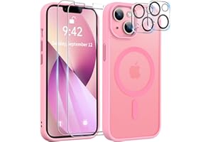 YisrLery 5-in-1 iPhone 13 Hülle für Mag Safe mit 2 Stück Schutzfolie und 2 Stück Kameraschutz Militärnorm Schutz, PC Kratzresistente Rückseite Stoßfest TPU Bumper Magnetische Hülle 6,1'' (Rosa)