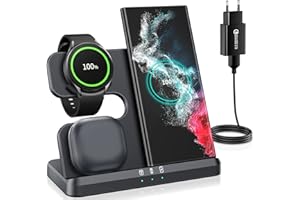 seacosmo Cargador Inalámbrico 3 en 1 para Samsung, Estación de Carga Inalámbrica Rapida para Galaxy S23 Ultra/S22 Ultra/S21/S