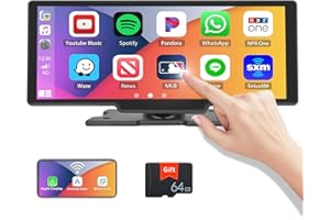 CAMECHO 10.26 Inch Portable Car Stereo Wireless Apple Carplay Android Auto Bluetooth Car Play Screen with FM Voice Control Google Assistant 64G TF Card AUX/AV IN/USB Split Screen Function …