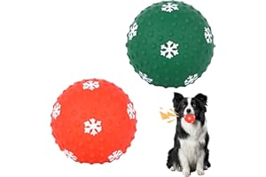 JODSEN 2 Pezzi Giocattoli Natalizi in Lattice Cigolanti Palla per Cani Giocattoli di Gomma Cigolante Pallina per Cani di Natale da Masticare Giocattoli Interattivo Sonori da Mordere per Piccola Media Taglia