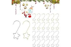 DIKO 100 sztuk haczyków na choinkę, haczyki w kształcie kuli na ozdoby choinkowe, haki S z gwiazdą, metalowe haczyki dekoracyjne, na choinkę, dekoracyjne bombki bożonarodzeniowe (złote i srebrne)