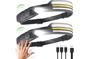 DOITSU Torcia Lampada Frontale Led Ricaricabile 2Pcs da Testa Frontalino Luce Potente Professionale Lavoro Ultimate Pila Headlamp Running Potentissima usb con Sensore di Movimento Impermeabile Lampe
