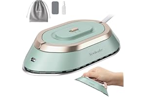 Newbealer Mini Travel Iron with Dual Voltage 220V/120V, Small Iron for Clothes (No Steam), Ceramic Soleplate, 150 °C Heat Press Machine with Spray Bottle, Bag and Silicone Stand, Green
