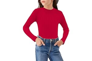 Arshiner Niñas Camiseta de Manga Larga Térmica Niño Medio Cuello Alto Camiseta Elegante Suéter Cuello Redondo Casual Otoño Invierno Manga Larga para Niñas 5-13 años
