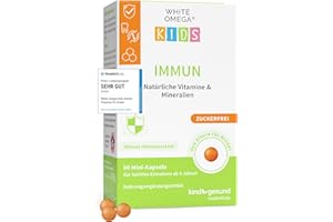 ‎WHITE OMEGA Vitamine für Kinder – für das Immunsystem – zuckerfrei – Omega-3, Vitamin C, D3+K2, Selen, Zink – 90 Mini-Kapseln (1 Monat)