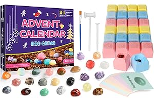 RAMXCION Adventskalender 2024 für Kinder Kristalle,24 Tage Weihnachten Adventskalender Countdown Überraschungen,Natürlichen Edelsteine der Beste Geschenk für Jungen,Mädchen und Geologie Enthusiasten