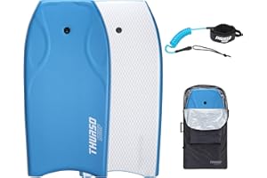 THURSO SURF – Lightning 42-inch Bodyboard, Boogie Board with Light Weight PE Core, IXPE Deck, HDPE Bottom, & FRP Stringers, Wave Board with Stainless Steel Double-Swivel Leash and Carrying Bag (Azure)