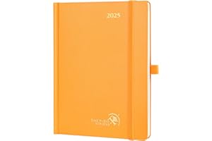 POPRUN Agenda 2025 Settimanale Verticale 22 x 16,5 cm, Copertina Rigida, Weekly Planner 2025 con Tag Mensili, Carta Spessa da 100 GSM, Arancione