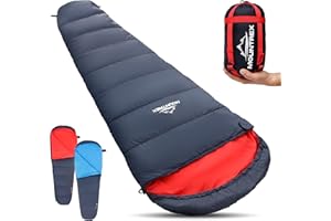 MOUNTREX® śpiwór, mały rozmiar i ultralekki (720 g) – outdoorowy letni śpiwór typu mumia (205 x 80 cm), kompaktowy, ciepły i lekki, na kemping, w podróży lub na festiwal, możliwość łączenia (prawy)