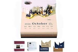 ‎AISCHENS Kalendarz 3D 2026,Unikalna Papierowa Rzeźba do Dekoracji Biurka,Kalendarz Zegar 3D z Wyrywanym Notatnikiem,Oświetlenie LED & Akrylowe Pudełko Ekspozycyjne (castle-2026)