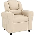 HOMCOM Kids Recliner, PU Leather Kids Armchair, Child Chair, Toddler Armchair with Adjustable Backrest, Footrest, Padded Headrest, Cup Holder, Beige