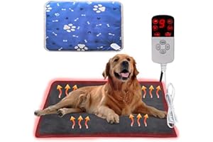 FFTANXS Manta Eléctrica para Perros y Gatos - 9 Niveles de Temperatura e 12 Ajustable Temporizador,Lavable, para Recién Nacidos/Gatos Pequeños y Perros - L/45 x 70 cm