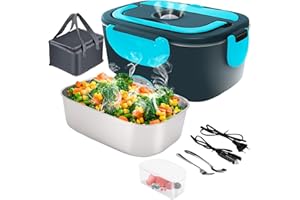 Gentre Fiambrera Electrica 12V/24V/220V/110V 4 en 1 Calentador de Comida para Coche Camión y Trabajo Portatil 1.5L 60W Tartera Acero Inoxidable Termo Comida con Bolsa Térmica y Juego de Cubiertos