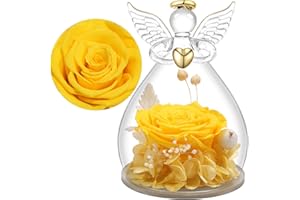 Yamonic Eternal Rose Gifts for Women on Christmas,Preserved Real Rose in Glass Angel Figurine Xmas Gifts for Mum, Birthday Gift for Her, Wife Gift for Anniversary, Angel Christmas for Mum Grandma