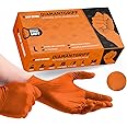 GripSense Nitrile Gloves (Pack of 50) - High Density Diamond Grip Orange Gloves - Latex & Powder Free Orange Nitrile Gloves Large - Mechanic Gloves Extra Thick & Super Strong - Max Dexterity L5