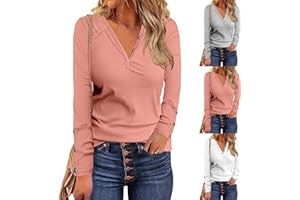AMHOMELY Women Shirts and Blouse Sale Clearance Party Elegant Ladies V-Neck Long Sleeve T-Shirt Autumn Solid Loose Blouse Tops Tunic Shirts Tops Office UK Size