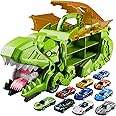 Dinosaur Planet Transformed Dinosaur Truck Toy With 10 Diecast Racing Cars, Dino Transport Car With Wings And Handle For Kids, Birthday Gift For 3 4 5 6 7 Year Old Boys Girls1, Green