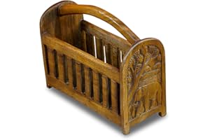 Kinaree Massivholz Zeitungsständer Massivholz Zeitungsständer - 42 cm Elefanten Motiv Zeitunghalter Zeitschriftenständer Akazie