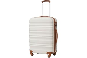 COOLIFE Hartschalen-Koffer Trolley Rollkoffer Reisekoffer mit TSA-Schloss und 4 Rollen (Weiß/Braun, Handgepäck)