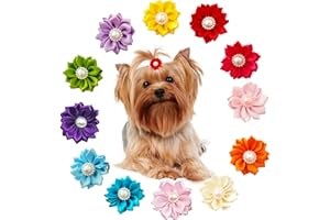 BIPY Lot de 20 nœuds en forme de fleurs pour chiens, accessoires de cheveux et colliers pour chats, accessoires réglables, bande en caoutchouc détachable, mariage, festival