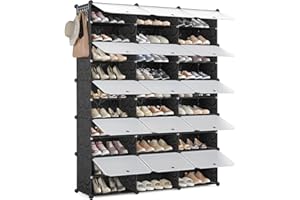 Mondeer Meuble Chaussures, Étagère à Chaussures 10 Compartiments pour 40 Paires de Chaussure, Étagère de Rangement Portable Modulable avec Crochet, pour Entrée Salon Chambre (Noir)