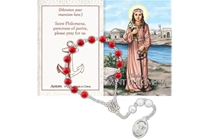 Needzo Catholic Chaplet with Prayer Card, St. Philomena Devotional Set, Patron Saint for Children, Infants, and Lost Causes, 9 Inches