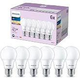 PHILIPS - Classic Matte LED Bulb 4.9W (Eq. 40W) 470 Lumens, E27 Socket, Warm Light (2700K) - Pack of 6 Bulbs