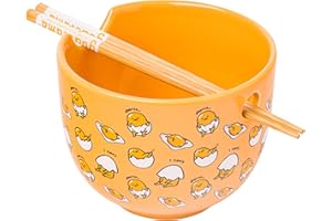 Silver Buffalo Sanrio Gudetama I Can't Lazy Yellow Egg Ceramic Ramen Noodle Rice Bowl with Chopsticks, Microwave Safe, 20 Ounces