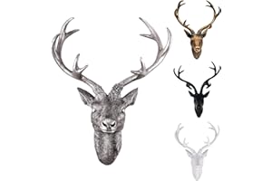 Mojawo, decorazione di alta qualità. Decorazione da parete a forma di corna di cervo, con testa di cervo, 10 estremità, colore: argentato, corna: 61 cm