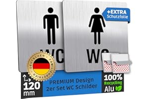 ‎SCHILDERBOXX SCHILDERBOXX® WC Schild Selbstklebend - 2er Set Toilettenschild Damen und Herren [12x12cm, 100% Alu, 3M Tape] – Türschild Toilette Aufkleber Tür, Gäste WC-Schilder, Toilettenschilder