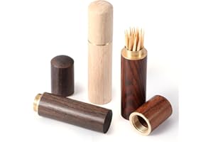 LARREL 3PCS Portable Wood Toothpick Holder, Mini Pocket Tooth Pick Box, Travel Portable Toothpick Dispenser Bucket for Storage Needle, Toothpicks, Pill Bead, Ear Pick, Cotton Swab and Other Small Object