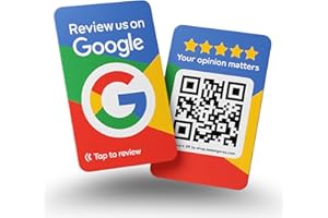 MESSAGENES Tarjeta de Revisión Reutilizable para Google - Paquete de 2 con QR y NFC - Boost My Reviews para iPhone y Android