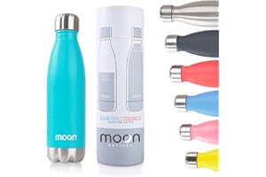 moon bottles - Insulated Water Bottle That Lasts Forever - 18/8 Stainless Steel Vacuum Flask - Double Walled Drink Bottle - Thermal Metal Flasks, Leakproof, 24hrs Cold & 12 Hot (260ml, Aqua Green)